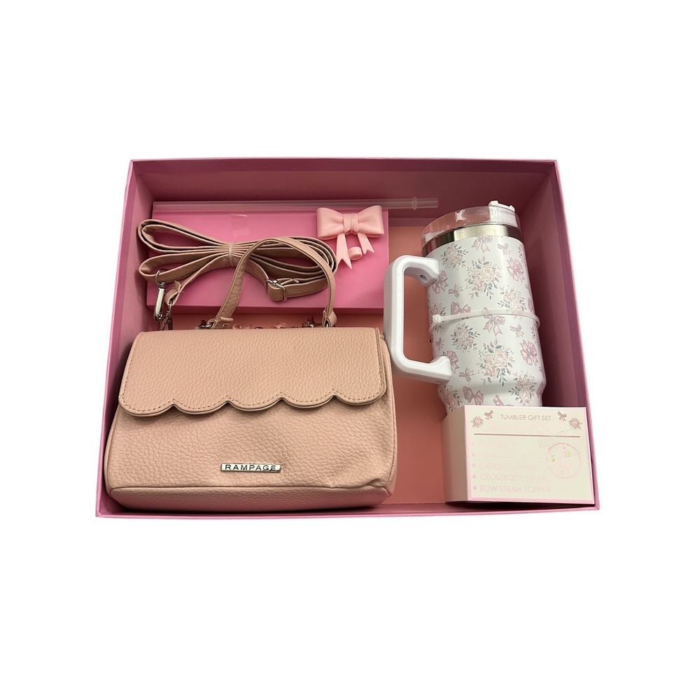 Rampage Tumbler Gift Set‎ Womens Pink NEW 5pc Crossbody Bag 30oz Cup RP-BOX1277